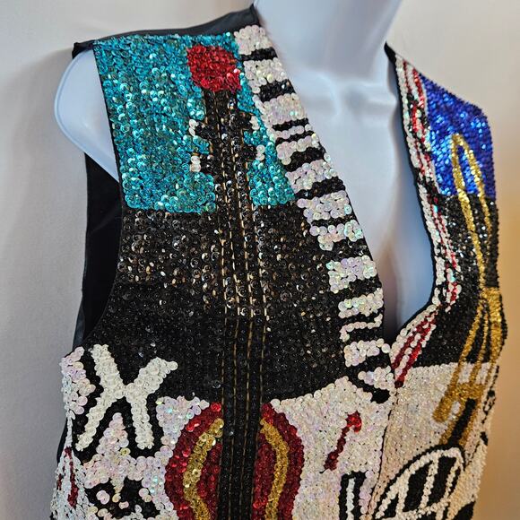 Vintage JC Music Themed Sequin Vest Size M Made In USA 001 Novelty Teacher - Picture 5 of 9
